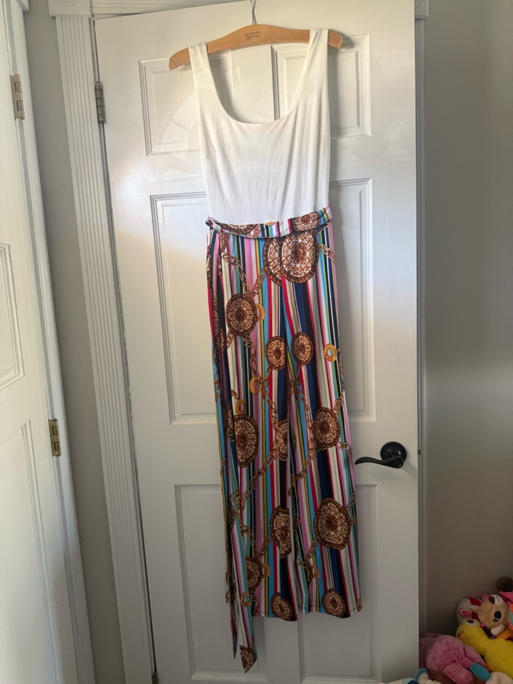 White Tank Top with Multicolor Striped jumpsuit